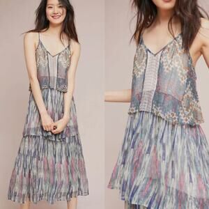 Meadow & Rue Anthropologie Josie Tiered Maxi Dress 2 Metallic Lurex Stripe